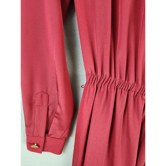 Talbots Burgundy Button Front Midi Shirt Dress Collared Long Sleeve Size 8 - Picture 7 of 8